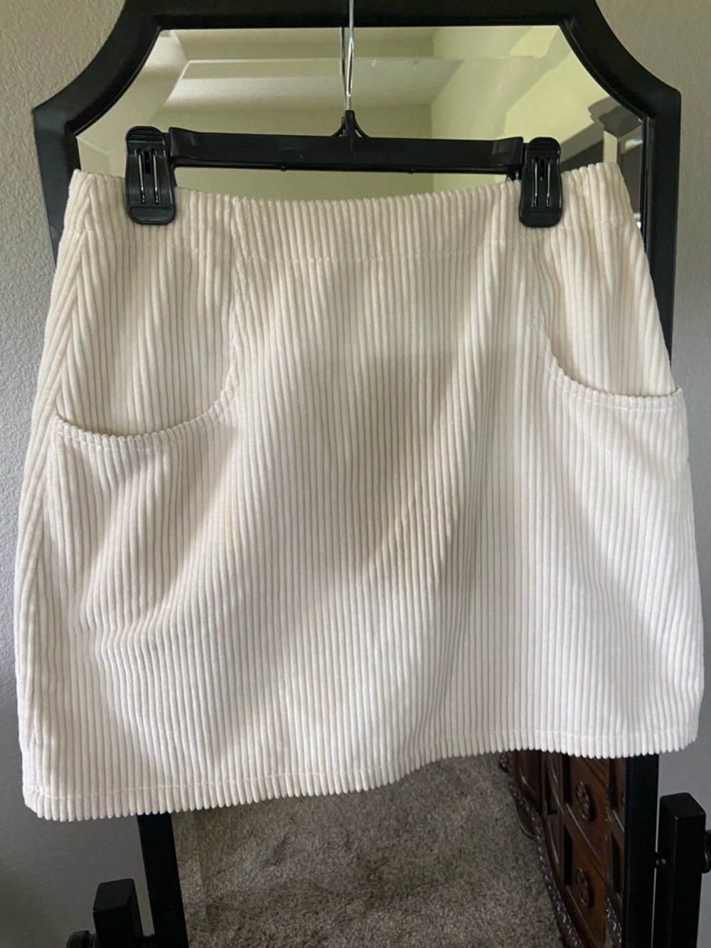 Anne Klein Cream Corduroy A-Line Mini Skirt